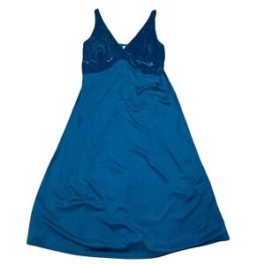 Anthony Richards VTG Womens 1X Teal Velvet Bodice Babydoll Sleeveless Slip Dress